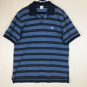 BROOKS BROTHERS Men Performance Blue Striped Short Sleeve Logo Cotton Polo Large - Picture 1 of 11