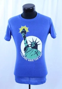 T-shirt I Helped Save The Lady USA Statua della Libertà cucita singola vintage S nuova senza etichette - Foto 1 di 11