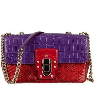 DOLCE & GABBANA Croco Snake Leather Shoulder Bag LUCIA Red Purple 09920 - Picture 1 of 8