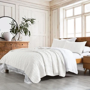 100% Cotton Quilt Set Queen Size, White Pre-Washed 3-Piece Bedspread Coverlet Se - Picture 1 of 7