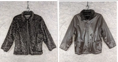 Casaco feminino Venezia reversível 26W 28W marrom pele sintética e couro bolsos com zíper completo - Imagem 1 de 4