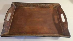 XLarge Serving Tray Better Homes & Garden Rustic Dark Brown Wood Finish VINTAGE - Picture 1 of 12