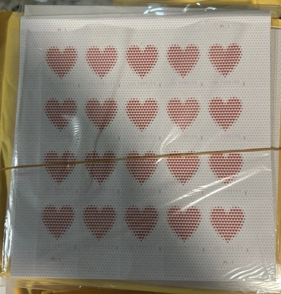 Made of Hearts Sheet of 20 Forever Stamps Wedding Celebratio Love Valentines  - Image 1 of 1