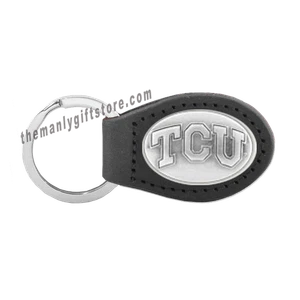 Texas Christian University TCU Zep-Pro Leather Concho Key Fob black keychain - Picture 1 of 1