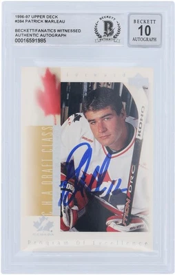Tarjeta de novato Patrick Marleau Team Canada firmada 1996-97 Upper Deck #384 BAS 10 Foto 1 de 3