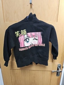 Zara Anime Hoodie Sweatshirt “Noodles Make Me Smile” Girls Size 6 Black & Pink - Picture 1 of 4