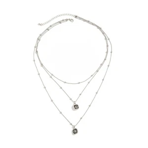 Acrylic Black Crystals Drop Necklace Layer Chain For Women Everyday Wear - Picture 1 of 8