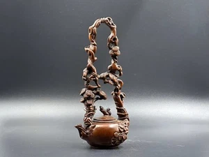 Wooden Sculpture Boxwood Carved Cute Squirrel Figurines Teapot Statues For Decor - Picture 1 of 9