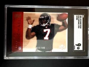 2001 UPPER DECK GAME GEAR MICHAEL VICK ROOKIE RC 23/500 FALCONS SGC 9 MT - Picture 1 of 2