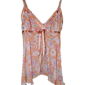 Vintage Cabernet Peach Floral Lace Babydoll Top Small Sheer Y2K Coquette Cami - Picture 1 of 5