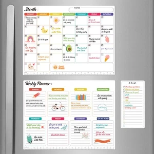Magnetic Dry Erase Refrigerator Calendar - 3PCS Set of Monthly Fridge Calenda... - Picture 1 of 7