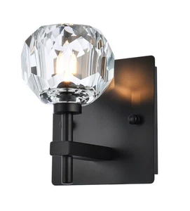 Crystal Wall Sconce Light Fixture Black Bathroom Vanity Bedroom or Dining Room - Picture 1 of 7