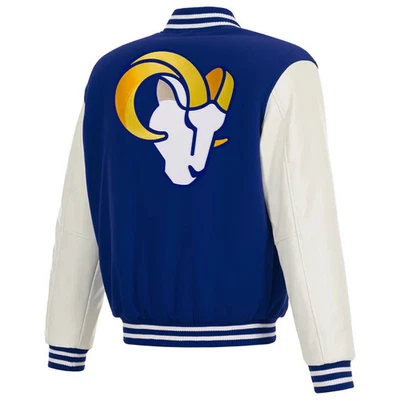 Chaqueta polar reversible Los Angeles Rams con manga de cuero sintético (753roy/wt) Foto 1 de 4