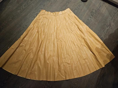 C&A Kunstleder Faltenrock 40 M Damen beige Midirock A-Linie Stiefelrock Herbst - Bild 1 von 4