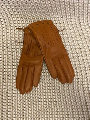 GUANTES INTELIGENTES UGG THEORA CUERO CASTAÑO FLECOS PANTALLA TÁCTIL ~ PEQUEÑOS ~ NUEVOS CON ETIQUETAS Foto 1 de 2