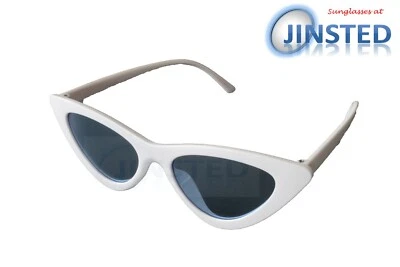 Blanc Adulte Lunettes de Soleil Yeux Chat Bleu Teinté Lentille UV400 Protection - Photo 1/3