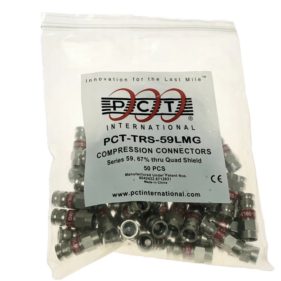 PCT PCT-TRS-59LMG 50 RG59 Count Quad Shield Compression Connectors - Image 1 of 2
