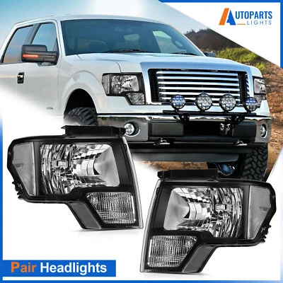 For 2009-2014 Ford F-150 F150 Pickup Black Left & Right Headlight Assembly Pair - Image 1 of 4