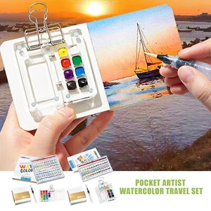 Pocket Artist Watercolor Travel Set Watercolor Paint Palette Travel Artist Kit - Picture 1 of 14