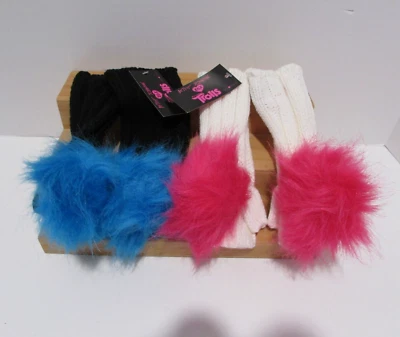 Betsey Johnson Knit Gloves Fingerless Pom poms Black OR Ivory NWT - Image 1 of 4