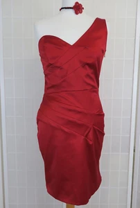 Jane Norman Dress Size 12 Red Satin One Shoulder Bodycon Mini Party Cocktail - Picture 1 of 15
