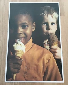 Original Vintage Comes In All Flavors Poster 1970's Black White Race Ice Cream - Picture 1 of 2