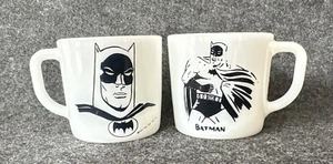 Two BATMAN Westfield Milk Glass Coffee Mugs Vintage Double Sided Black Graphics - Picture 1 of 24