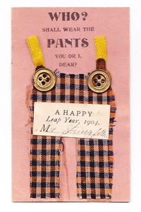 1904 Happy Leap Year Royal Tea Advertising Card, "Who Wears The Pants" Handmade - Picture 1 of 2