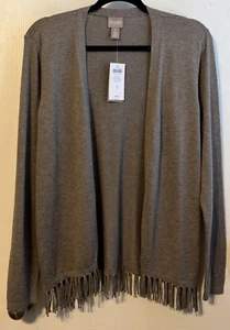 Chico's Contess Taupe Lola Fringe Open Cardigan Sweater Size 1(8/10)NWT - Picture 1 of 10