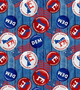 DEM Amerika Demokratische Partei Knopf blau Baumwollstoff von David Textiles - Bild 1 von 1