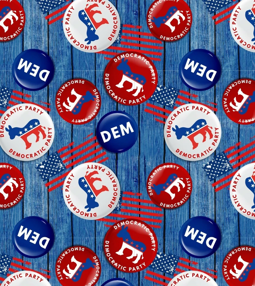 DEM America Democratic Party Button Blue Cotton Fabric From David Textiles - Image 1 of 1