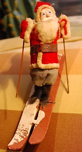 Antiker WEIHNACHTSMANN AUF SKIERN WEIHNACHTSSCHMUCK ZUSAMMENSETZUNG GESICHT Baumwollwatte um 1910 - Bild 1 von 24