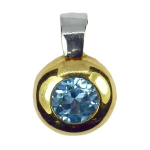 Blue Lab-Created Spinel 18K Yellow White Gold Charm Pendant - Picture 1 of 14