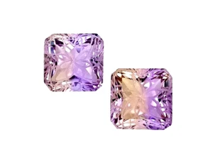 11.84 ct purple yellow natural  ametrine square carving 2pcs loose gemstones - Picture 1 of 2