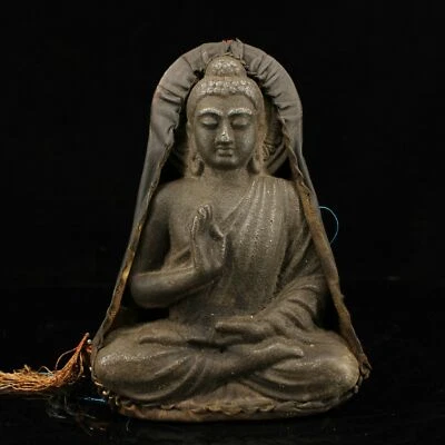 8" Chinese Old Antique Tibet Handmade Meteorite Iron Sakyamuni Buddha Statue  - Image 1 of 4