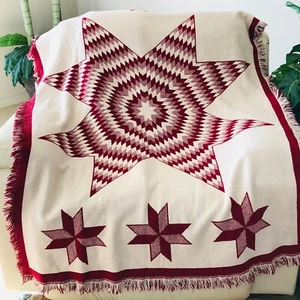 Vintage Prairie Star Überwurf Decke Reverse Fransen MWW 1990 Cottagecore Grandma Core - Bild 1 von 6
