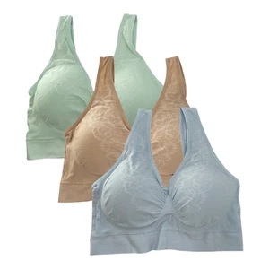 3 Pack Rhonda Shear Jacquard Ahh Bra w/ Removable Pads Plus Size 1X/2X/3X 9203 - Picture 1 of 27