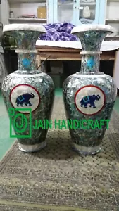 36" weiße Marmor Blumenvase Topf Paua Muschel Mopp Intarsien Elefant Dekor Zuhause Zimmer - Bild 1 von 4