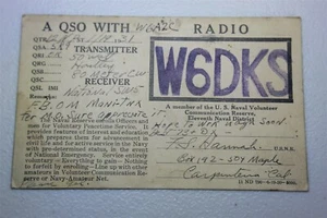 QSL CARD - W6DKS - US NAVAL VOLUNTEER COMM RESERVE 11TH DIST 1931 - Foto 1 di 2