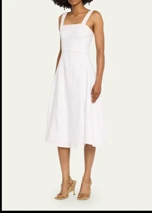 NWT Jonathan Nathan Cici's BUstier Topstitched Midi Dress In White Size: 0 - Picture 1 of 7