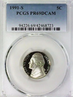 1991-S 5C Jefferson Nickel PCGS PR69DCAM  22stt0622 - Image 1 of 4