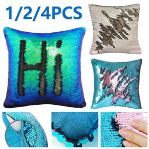 Pillow Cover Mermaid Glitter Sequins Cushion Case Home Sofa Decorative 16" x 16 - Picture 1 of 21