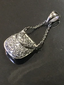PURSE HANDBAG VINTAGE CHARM PENDANT CZ STONES New GENUINE 925 STERLING SILVER - Picture 1 of 5