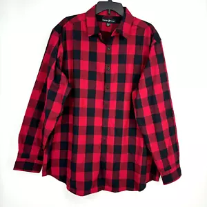 Beverly Hills Polo Club Mens 2XB Button Up Shirt Black Red Buffalo Plaid Flannel - Picture 1 of 9