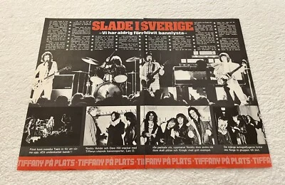 SLADE IN SWEDEN 1974 Clipping Poster Swedish Music Magazine Tiffany 1970s - Image 1 of 3