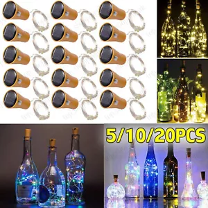Solar Wine Bottle Lights 2M 20 LED Outdoor Waterproof Copper Cork String Lights - Picture 1 of 40