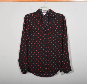 Camisa de oficina Express Portofino ajustada negra roja a lunares con botones talla XS - Imagen 1 de 3