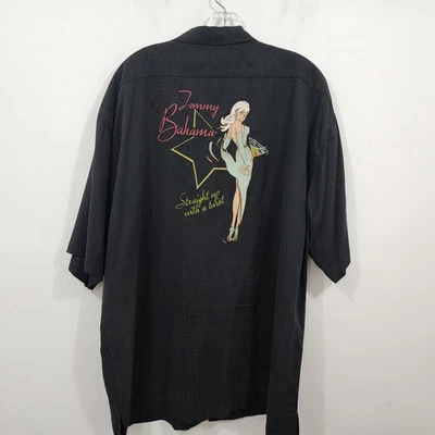 Camisa de campamento de seda Tommy Bahama para hombre negra Martini dama bordada manga corta 2X Foto 1 de 4