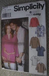Simplicity Pattern 5211 Men's Teens Misses Tops Tunic Sz XS S M Uncut - Picture 1 of 2