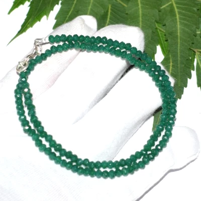 Green Emerald Dyed Gemstone 4mm Beads 925 Sterling Silver 12-50" String Necklace - Image 1 of 4
